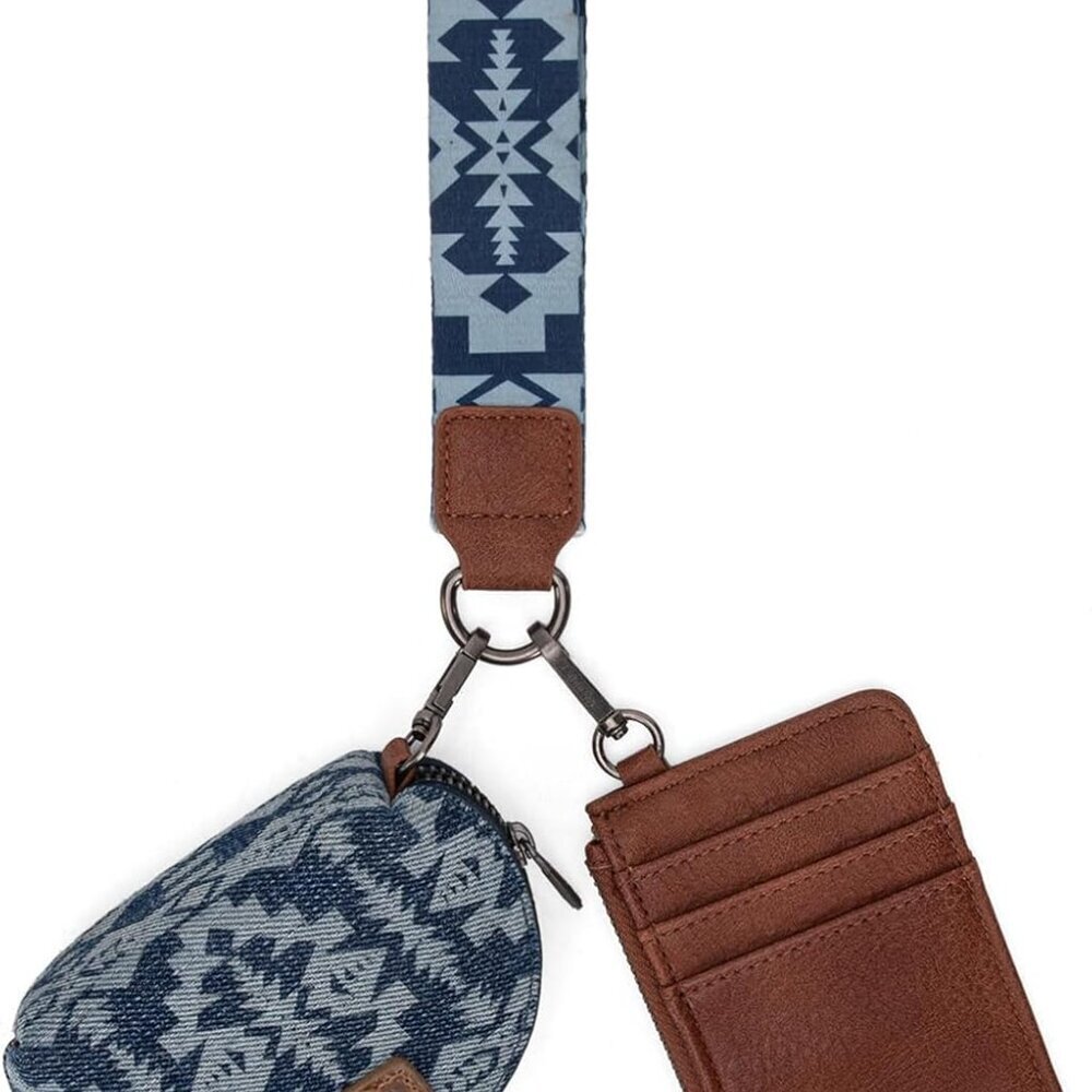 Wrangler Aztec Keychain Wristlet Wallets For Women Western Dual Pouch Wristlet C
